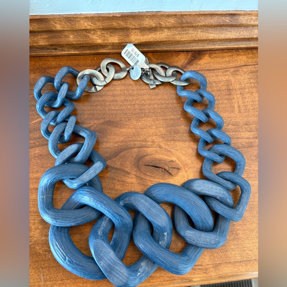 Anthropologie Weathered Bold Blue Chain Necklace
